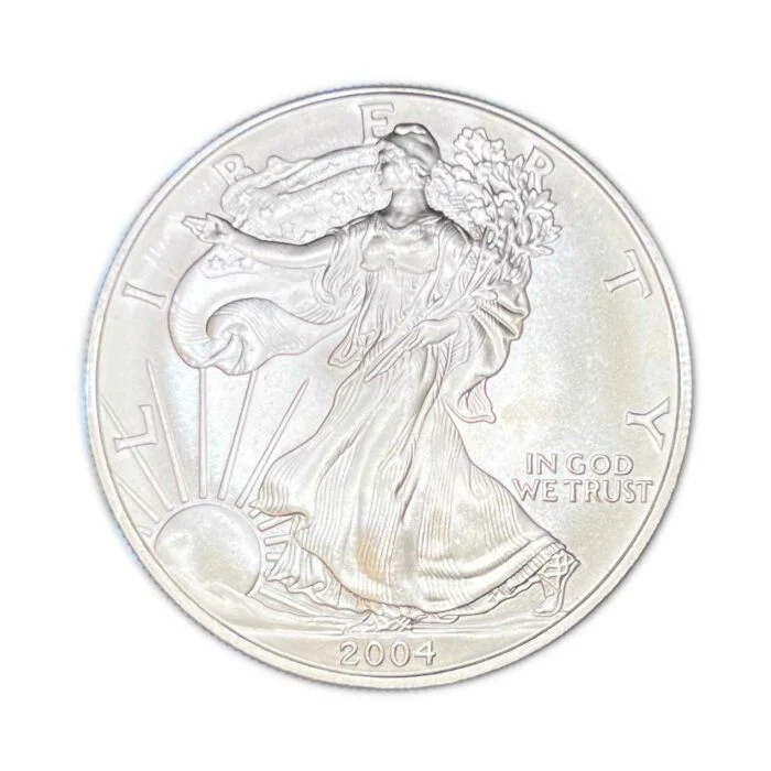 2004 American Silver Eagle double strike error showing two overlapping impressions of obverse design